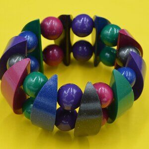 Vintage “Color Pop” Stretch Bracelet Wood Multicolor 1990s